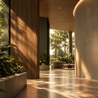 A brightly lit reception area with plants at the Somus Group headquarters